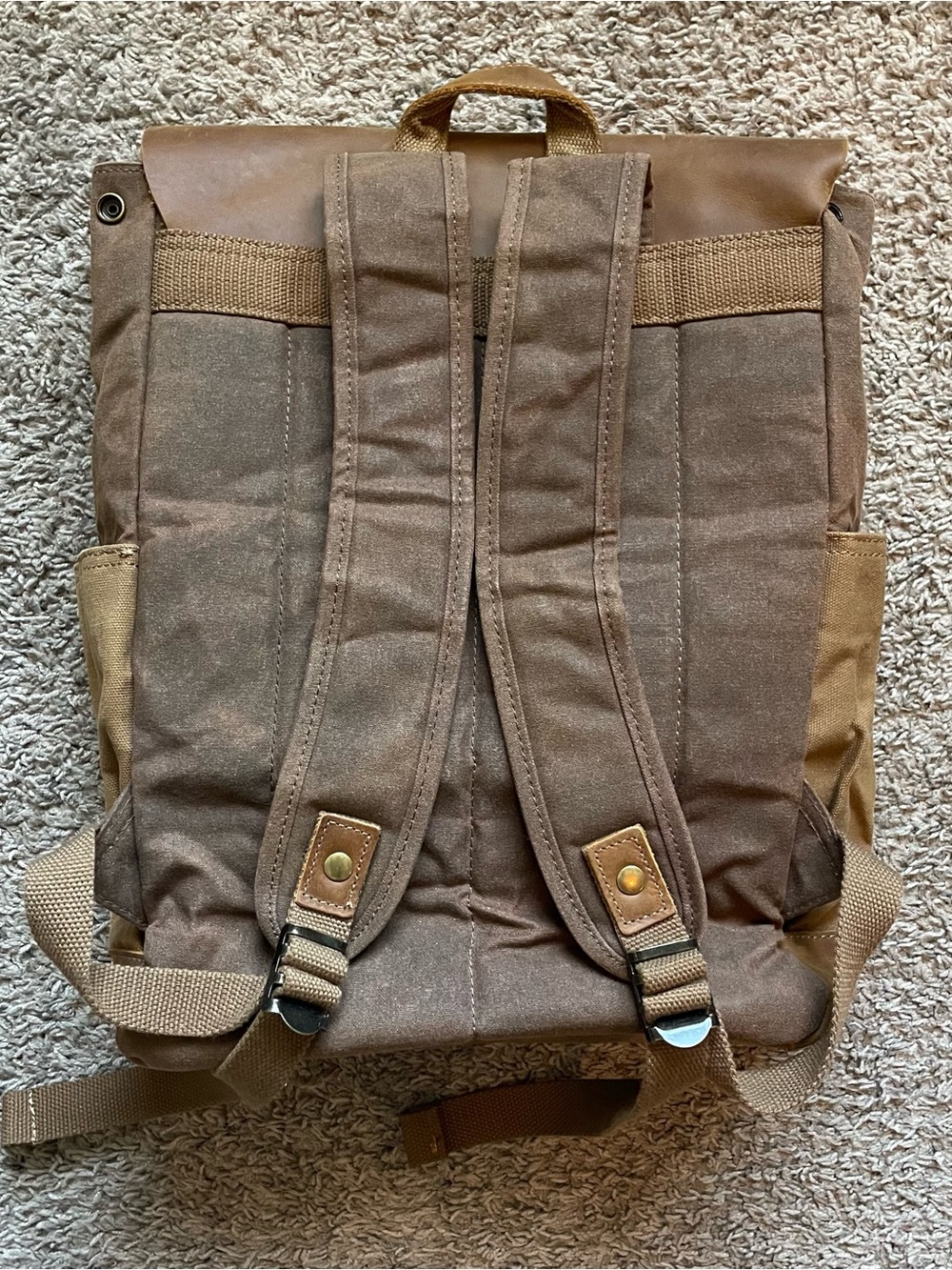 Waxed Canvas & Leather Retro School Backpack Rucksack Travel Hiking Laptop - Picture 7 of 15